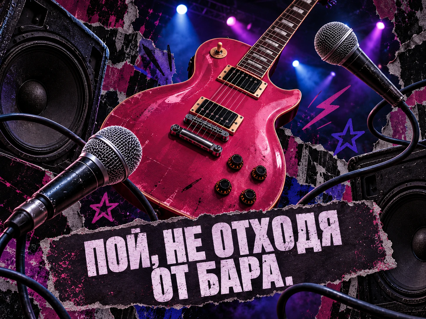 Рок-караоке: гитара, микрофоны и колонки. Пой, не отходя от бара.